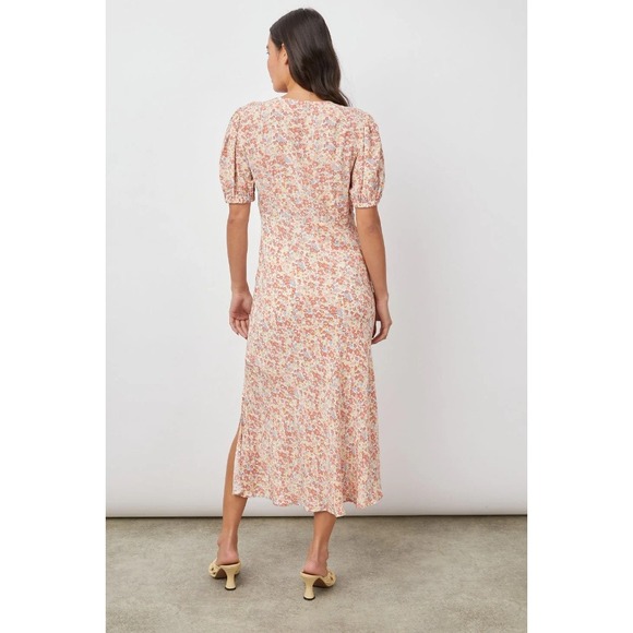 Rails V Neck Puff Sleeve Empire Waist Shelley Midi Dress in Multi Wildflower XS - Picture 5 of 14